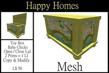 H.Homes ~ Yellow Wooden Toy Box with Open / Close Lid ~ Baby Chicks
