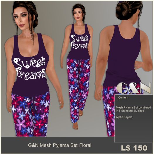 G&N Quality Design Mesh Pyjama Set Floral (Copy Version)