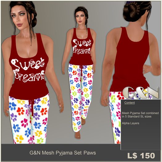 G&N Quality Design Mesh Pyjama Set Paws