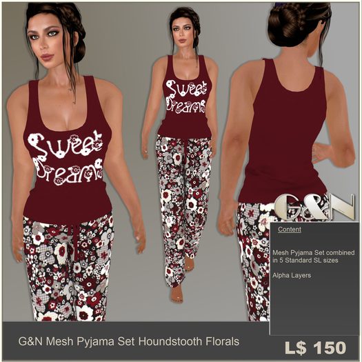 G&N Quality Design Mesh Pyjama Set Houndstooth Florals (Copy Version)