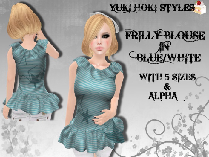 YHS Mesh Frilly Blouse Blue/White