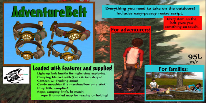 Mudlarks AdventureBelt: Blue - Resize Script + Gives blanket w/ animated poses, campfire, food and more!