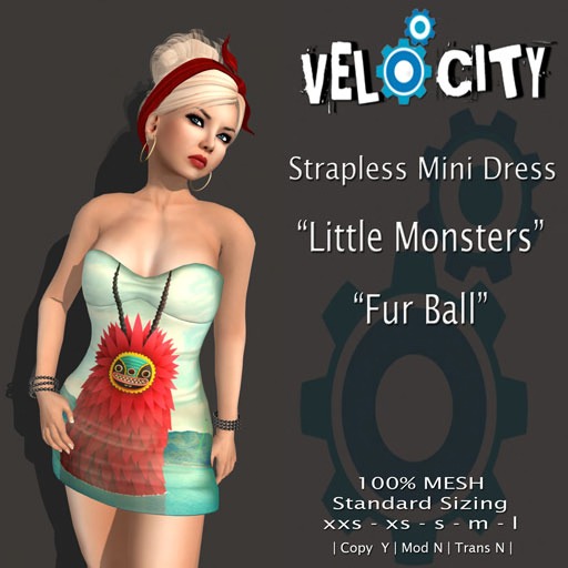 VELOCITY Fur Ball Strapless Mini Dress