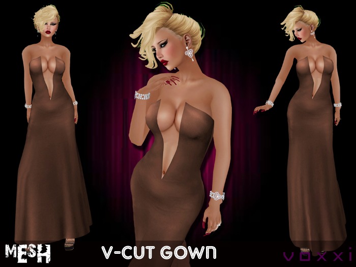 .::voxxi::. V-Cut Mesh Gown Chocolate