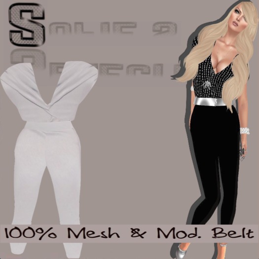 <S> Mesh White Jumpsuit