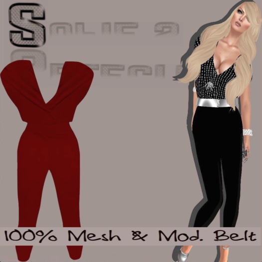 <S> Mesh Red Jumpsuit