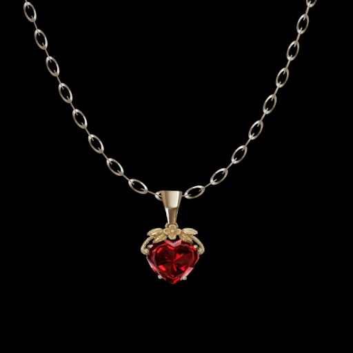 Love Heart Filigree Necklace Valentine RUBY (Boxed)