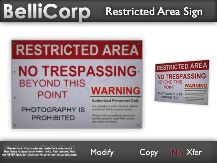 [BelliCorp] Restricted Area Sign - SS102-RSTRAR