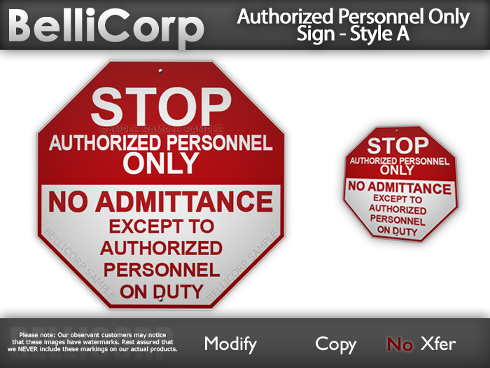 [BelliCorp] Authorized Personnel Only Sign (Style A)