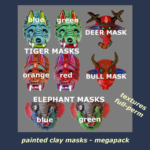 Mexican painted clay masks megapack - textures