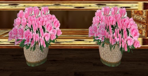 Twin Pink Roses in pots - 2 prims