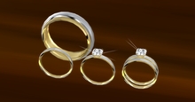 TM Slim Silver & Gold Asscher-Cut Solitaire Wedding Set - Gem and Metal Color Change