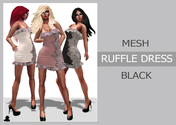 ~Cysleek =^.-=~ Mesh Ruffle Dress Leo (Black) 