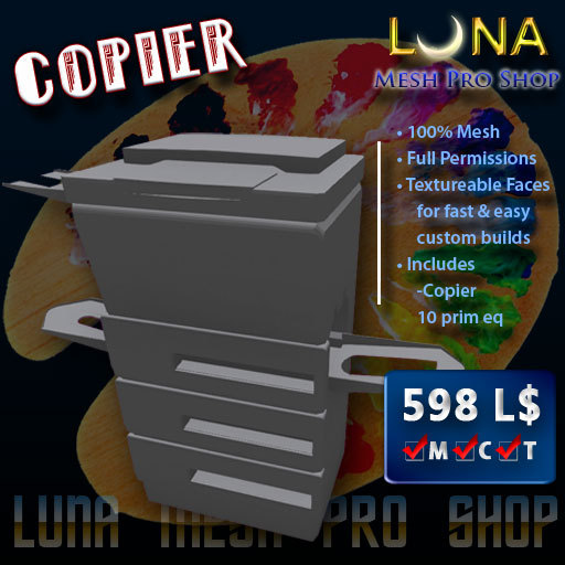 Copier (FULL PERM) Luna Mesh Pro Shop 10 prim linked set full permissions (full perms)