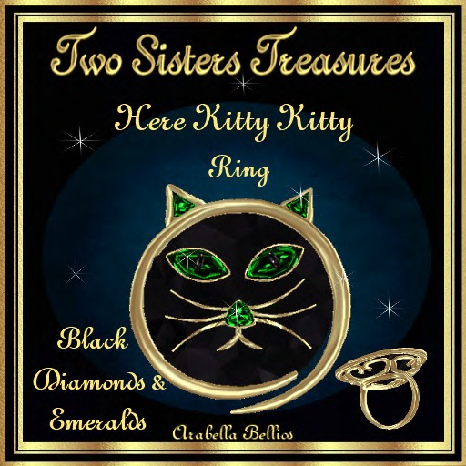 TST - HERE KITTY KITTY EMERALD BLACK DIAMOND RING YG