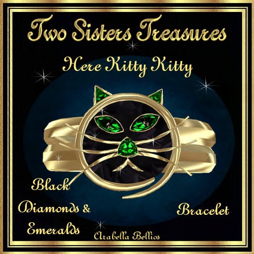 TST - HERE KITTY KITTY EMERALD BLACK DIAMOND BRACELET YG