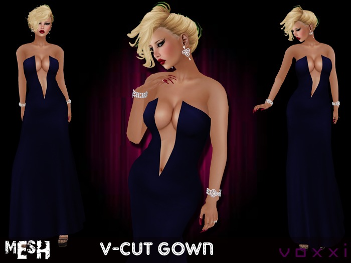 .::voxxi::. V-Cut Mesh Gown Midnight Blue
