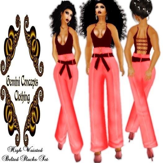 (CC) Mesh High Waist belted slacks Boxed