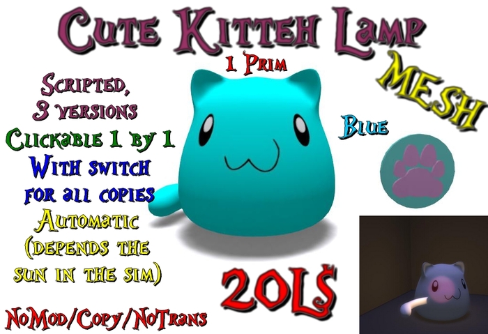 Cute Kitteh Lamp Blue