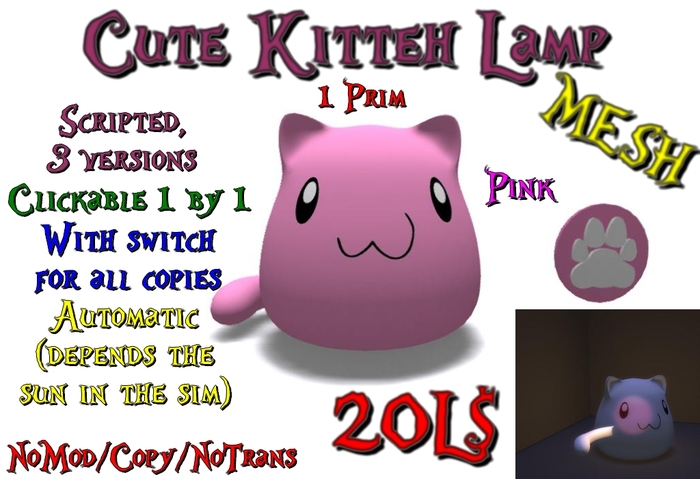 Cute Kitteh Lamp Pink