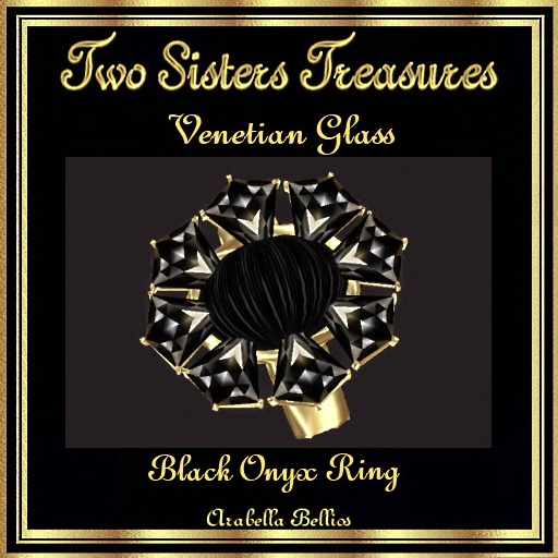 TST - VENETIAN GLASS BLACK ONYX GOLD RING