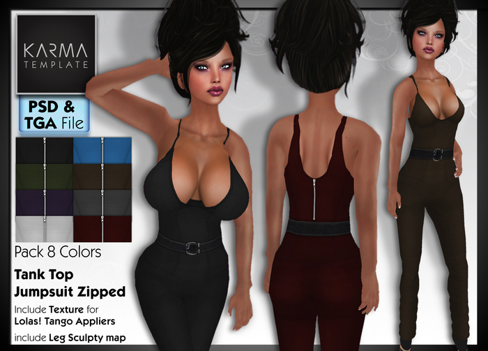Karma Template - PSD & TGA - Tank Top Jumpsuit Zipped With Lolas - 8 Colors