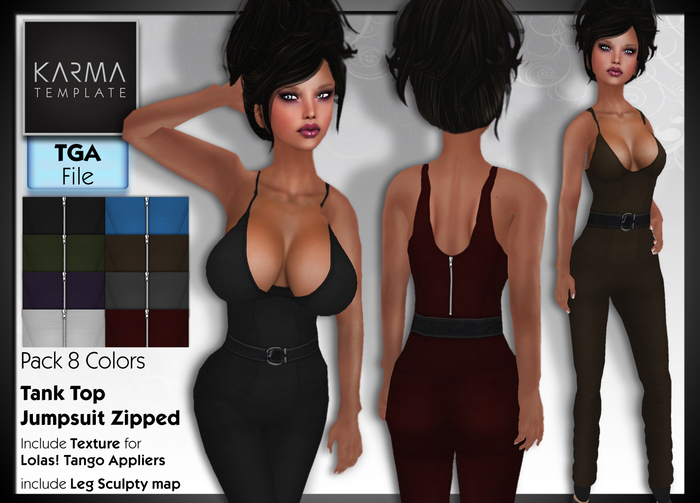 Karma Template - TGA - Tank Top Jumpsuit Zipped With Lolas - 8 Colors