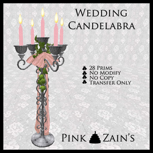 Wedding Candelabra Ornate - Silver/Pink