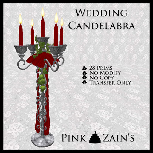 Wedding Candelabra Ornate - Silver/Red