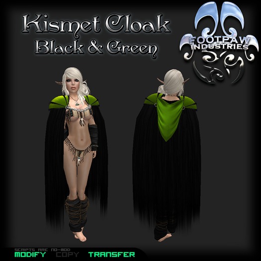 [FPI] Kismet Cloak Black & Green - Unisex Hooded Cloak