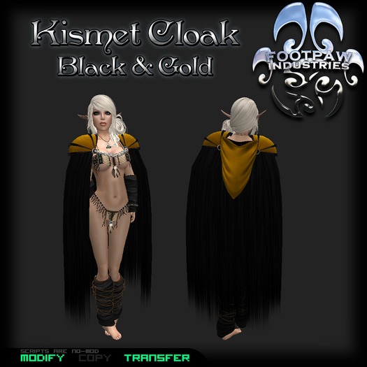 [FPI] Kismet Cloak Black & Gold - Unisex Hooded Cloak
