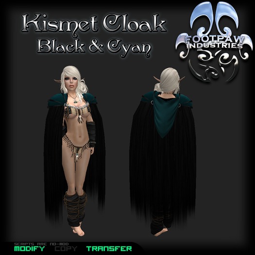 [FPI] Kismet Cloak Black & Cyan - Unisex Hooded Cloak