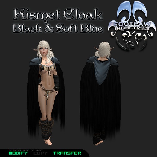 [FPI] Kismet Cloak Black & Soft Blue - Unisex Hooded Cloak