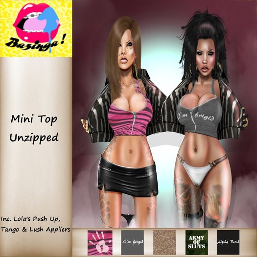 {Bazinga} Mini Top UnZipped Zebra Pink