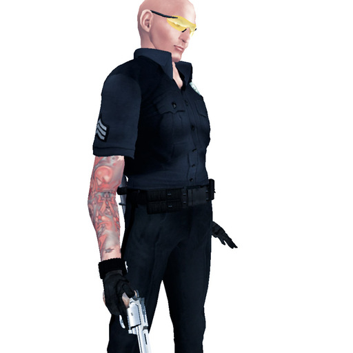 Male Issued Shirt "Blue Security Deluxe" with sculpted Sleeves and Collar, changeable Patches