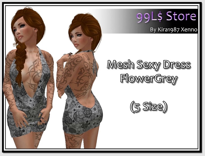 Mesh Sexy Dress FlowerGrey