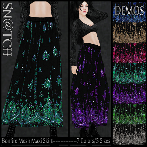 :::Sn@tch Mesh Bonfire Maxi Skirt-All Colors (Small):::