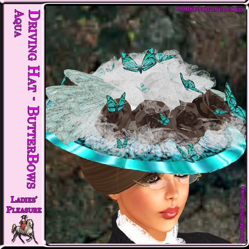 ~LP~ Edwardian Driving Hat Butterfly Bows Aqua