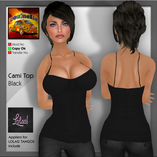 Coxi - Black Cami Top with Lolas Tango Applier