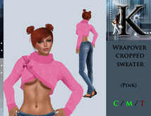 *Keresma* Wrapover Cropped Sweater - Pink