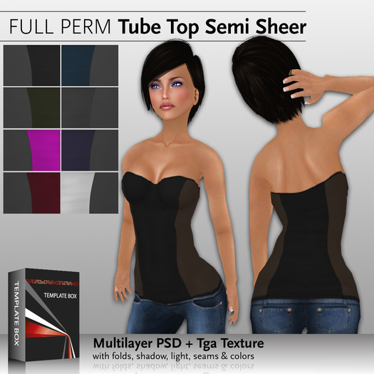 Template Box - Tube Top Semi Sheer - 8 Colors
