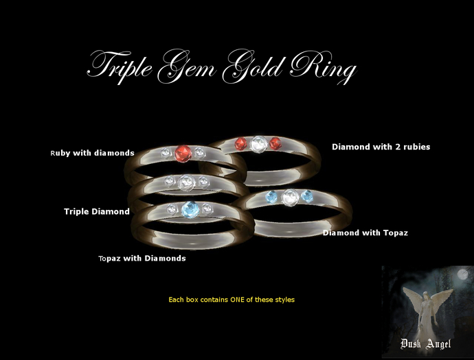 Triple Gem Gold Ring - Diamond with Rubies- Boxed