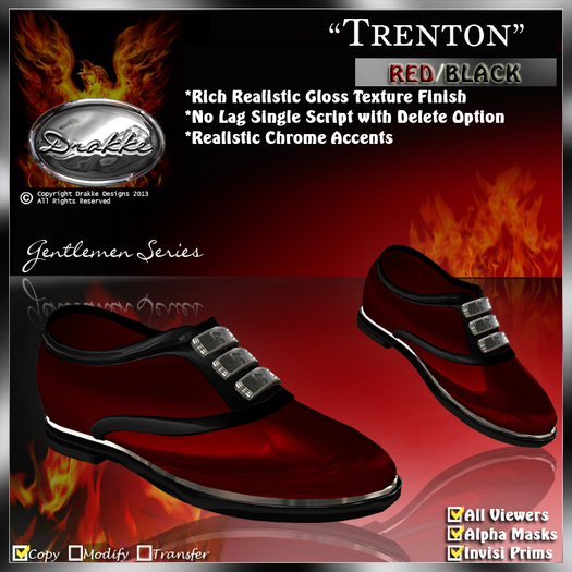 !Drakke! "Trenton" Men's Formal Dress Shoe (Red Black) ~ (works with All Viewers, Includes Alpha Masks & Invisi Prims)
