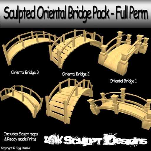 Z@K Sculpted Oriental Bridge Pack 2 - 3 Sculpts - Full Perm - Prefab
