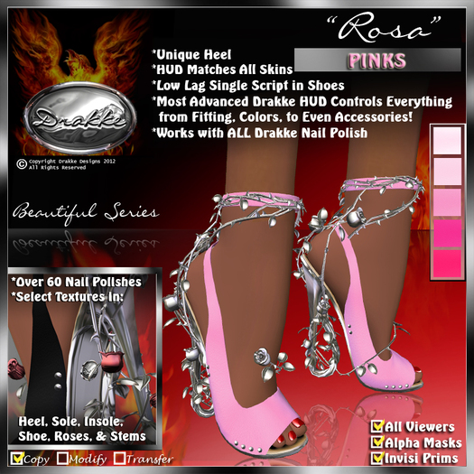 Drakke! "Rosa" Stilettos (Pinks) ~ (works with All Viewers, Includes Alpha Masks & Invisi Prims)