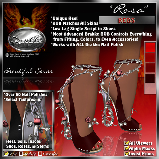 Drakke! "Rosa" Stilettos (Reds) ~ (works with All Viewers, Includes Alpha Masks & Invisi Prims)