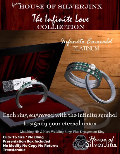 SALE 65%* Emerald Wedding Rings and Platinum Engagement Rings - SilverJinx Infinite Love Collection