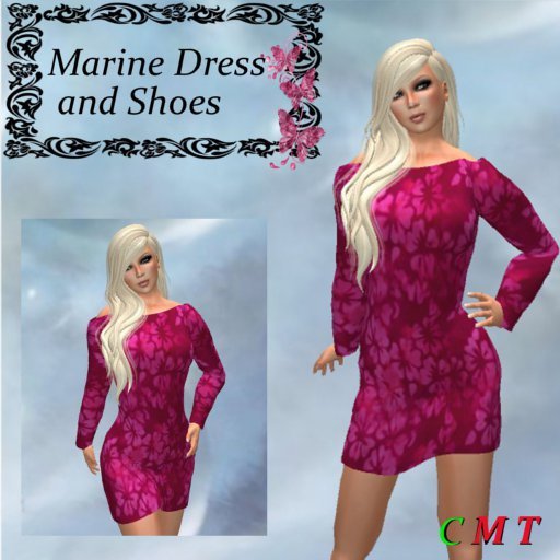 Marine PinkHybiscus Mesh_Off Shoulder Mini Slim