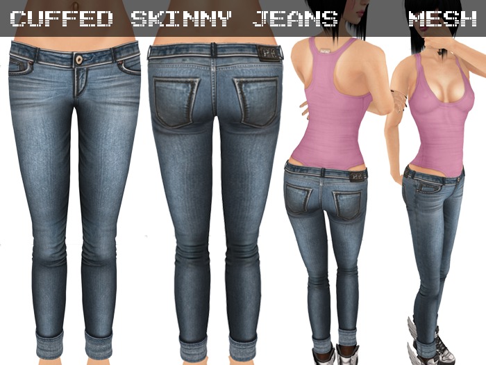 Cuffed Skinny Jeans Light Blue - Mesh