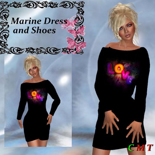 Marine Colorlove  Mesh_Off Shoulder Mini Slim